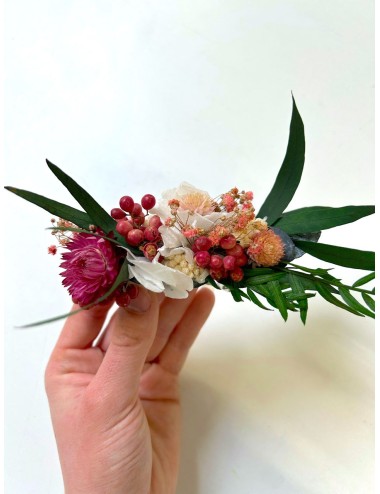 Barrette végétale rose et verte