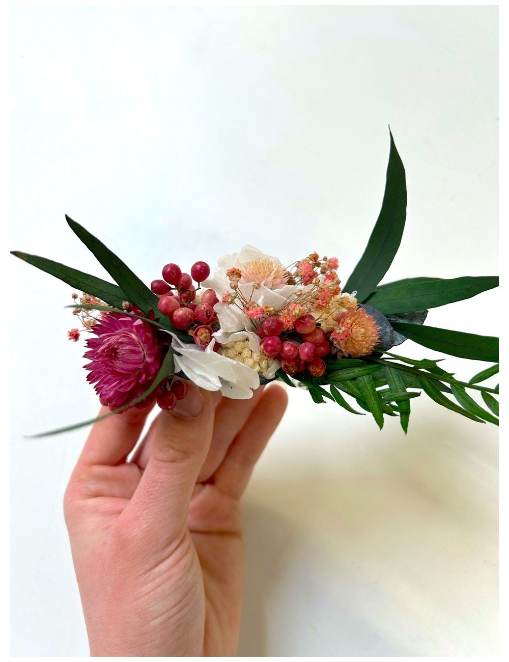 Barrette végétale rose et verte