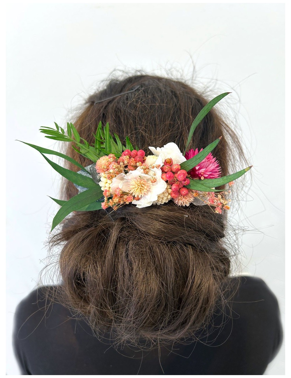 Barrette végétale rose et verte