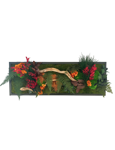 Tableau végétal avec feuillages verts et rouges