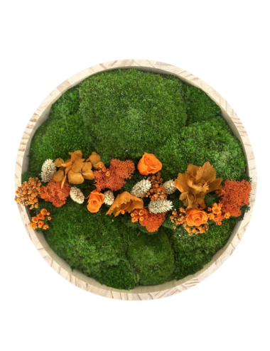 Tableau végétal rond avec fleurs oranges