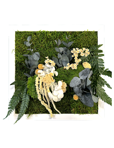 Tableau végétal stabilisé avec feuillages blancs