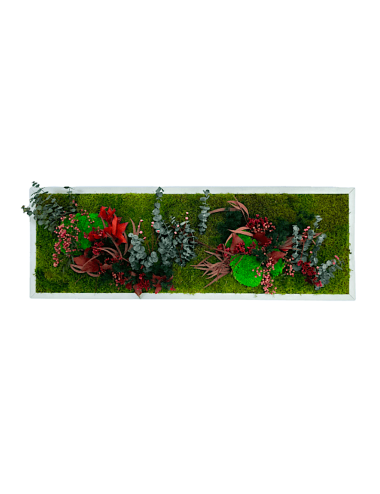 Tableau végétal avec feuillages verts et rouges
