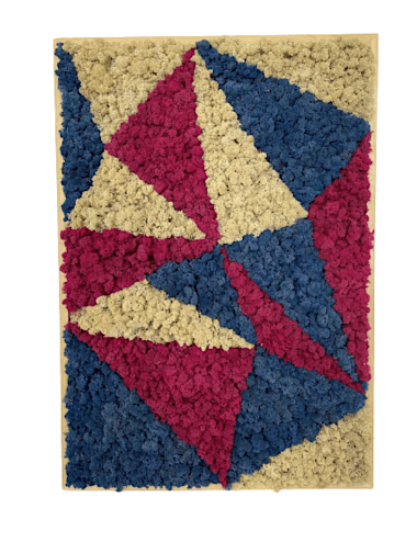 Tableau végétal en lichen bleu, blanc et rouge