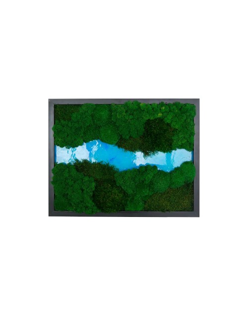 Tableau végétal avec mousse verte et résine bleue