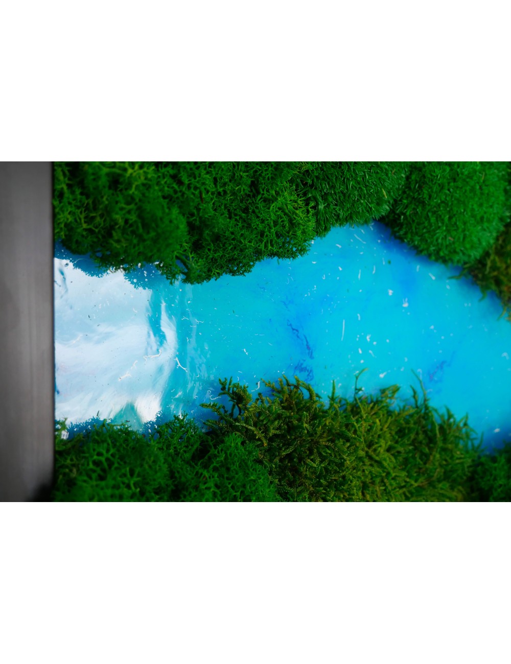 Tableau végétal avec mousse verte et résine bleue