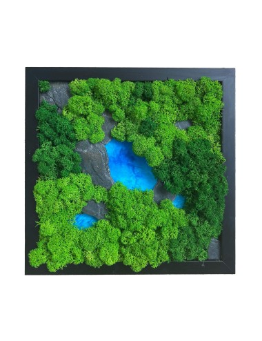 Tableau végétal avec mousse verte et résine bleue