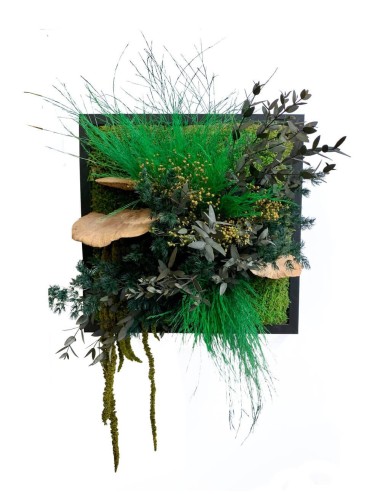 Tableau végétal stabilisé avec feuillages noirs et verts